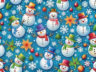 Snowmen and Snowflakes Pattern for Holiday Gift Wrap and Christmas Decor