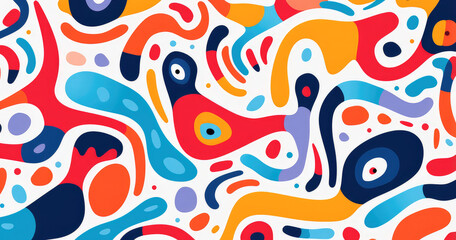 A vibrant abstract pattern featuring fluid shapes and bright colors isolated on white background, creating a dynamic and playful visual experience.