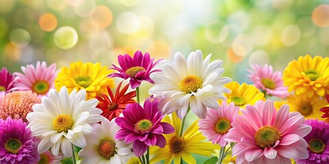 Fototapeta premium Colorful daisies and chrysanthemums on abstract background
