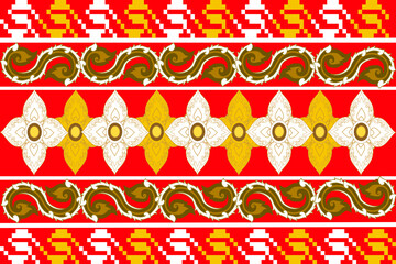 Classic white fabric pattern,gold seamless geometric shapes illustration red background border wallpaper.Vector,design,christmaschristmas banner