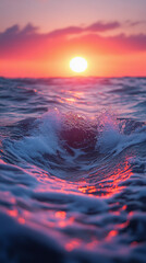 Serene ocean horizon at sunset with calming waves and clouds, vertical collage wallpaper