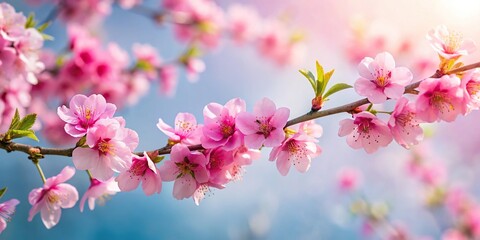 Obraz premium Pink flowers on tree branch viewed from low angle