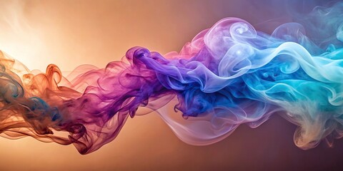 Fototapeta premium Colorful dynamic smoke on light brown lilac and blue wave multicolor abstract background