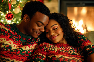 Fototapeta premium Cozy christmas moments a heartwarming celebration of love and togetherness by the fireplace