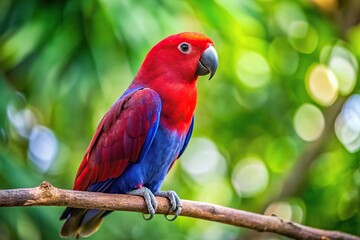 Obraz premium Colorful Eclectus Parrot perched on tree branch in low angle view