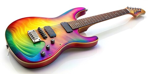 Obraz premium Colorful electric guitar with a tilted angle on a white background