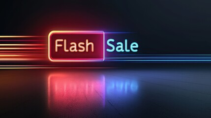 Concept of sale signs and promotions. A vibrant "Flash Sale" announcement with colorful lines set against a sleek dark background emphasizing urgency and excitement for limited-time offers