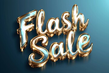 Concept of sale signs and promotions. A vibrant gold text graphic promoting a "Flash Sale" emphasizing excitement and urgency for limited-time shopping deals