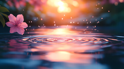 A soft-focus, slow-motion video clip of raindrops falling rhythmically onto a tranquil pond.