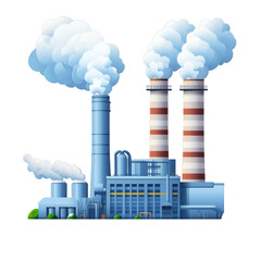 Vector depiction of a large electricity generation station with pipes and cooling towers isolated on a transparent background 