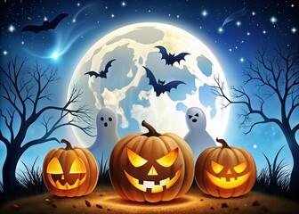 Spooky Halloween Pumpkins and Ghosts Silhouette for Children's Coloring Book Fun