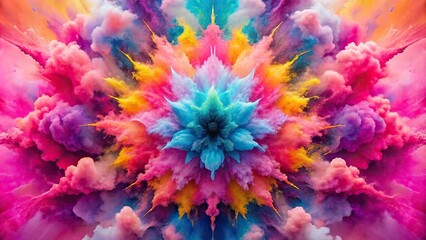 Obraz premium Colorful explosion of watercolor paint on pink background, liquid splashes