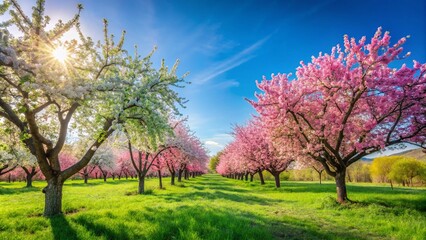 Fototapeta premium Spring Blooming Fruit Trees in Full Blossom for Scenic Nature Video Backgrounds