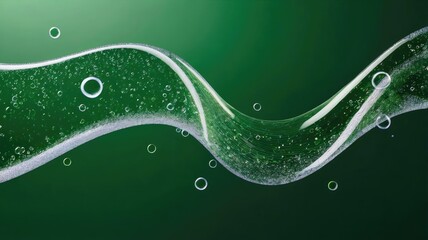 Green Transparent Liquid Gel Wave with Bubbles on Green Background