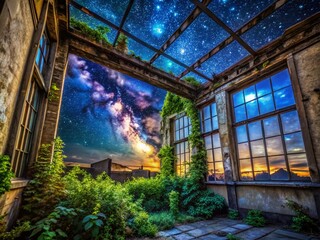 Starry Night Sky Through Open Window - Urban Exploration Photography