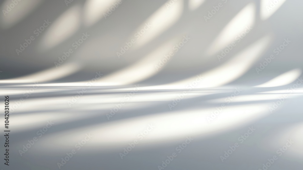 Poster soft shadows and light patterns play on a smooth surface, creating an abstract and serene atmosphere