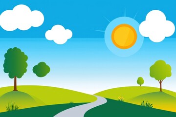 Fototapeta premium A vibrant sunny day with rolling hills and fluffy clouds in a serene landscape