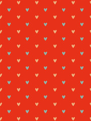 simple delicate pattern with blue and pink hearts on red background