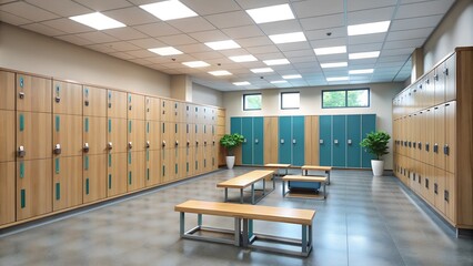 School lockers on empty school corridor. Generative AI. 