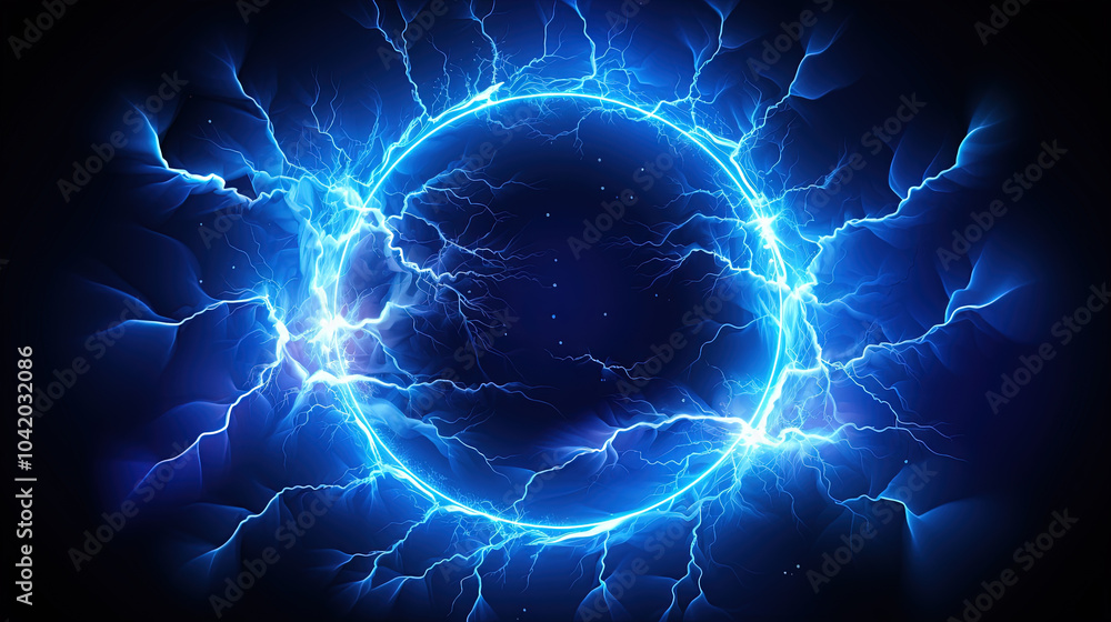 Poster lighting flash in the shape of circle. ring of thunderstorm lightning as a portal
