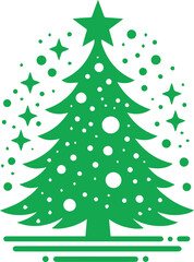 Christmas Tree Silhouette A classic Christmas tree silhouette adorned with sparkling stars and ornaments, evoking a festive and whimsical atmosphere. Perfect for holiday greetings, decorations.