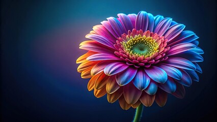 Colorful flowers against dark blue background in forced perspective