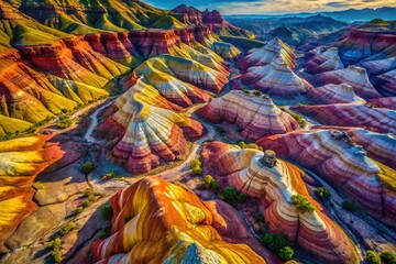 Stunning Aerial View of Multicolored Rugged Rock Formation Showcasing Hidden Natural Beauty