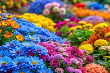 Colorful flowers in garden bed