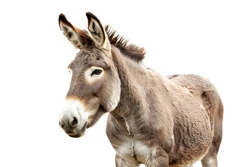 Fototapeta premium A close-up of a donkey with a light background, showcasing its features and expression.