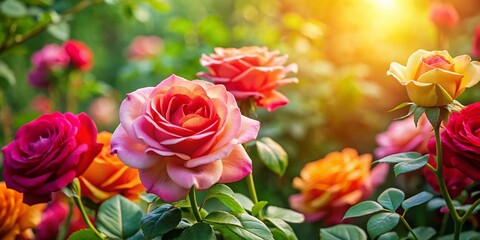 Obraz premium Stunning Beautiful Rose Flowers in Nature with Lush Greenery and Vibrant Colors for Floral Photography Enthusiasts