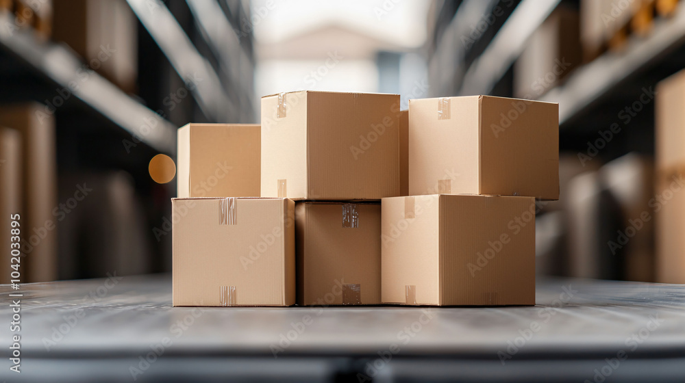 Poster neatly arranged cardboard boxes in warehouse setting create organized atmosphere