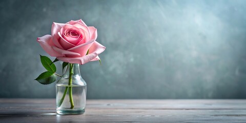 Fototapeta premium Pink rose in glass vase on table with black background