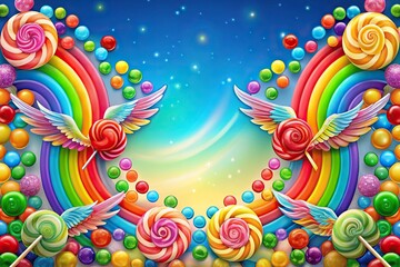 Obraz premium Colorful flying candies on rainbow background