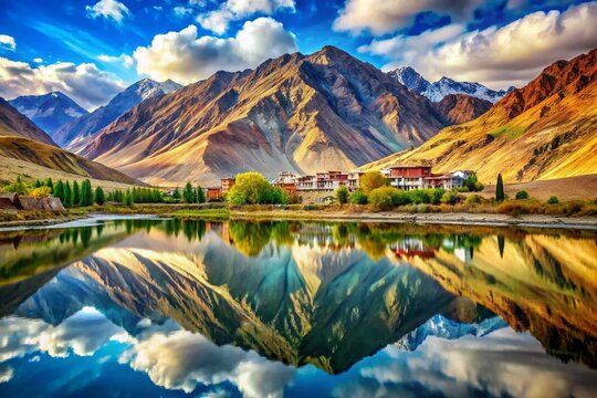 Stunning Double Exposure of Zanskar Mountains Over Padum Town - Breathtaking Landscape Photography