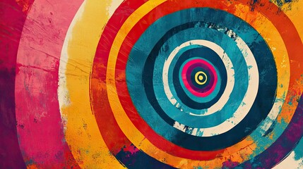 Colorful tie-dye spirals with bright hues on a bold background, evoking a vintage, nostalgic feel.