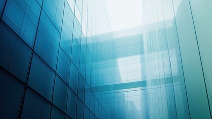Obraz premium Exterior of blue glass building during day