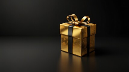 Obraz premium Free Photo Black Friday sale is a gold gift box and ballon with a black background 