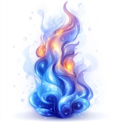 A vibrant, swirling flame artwork in shades of blue and orange, evoking a sense of movement and energy.