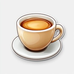 Obraz premium A warm, inviting coffee cup with rich brown liquid, placed on a white saucer, creating a cozy atmosphere.