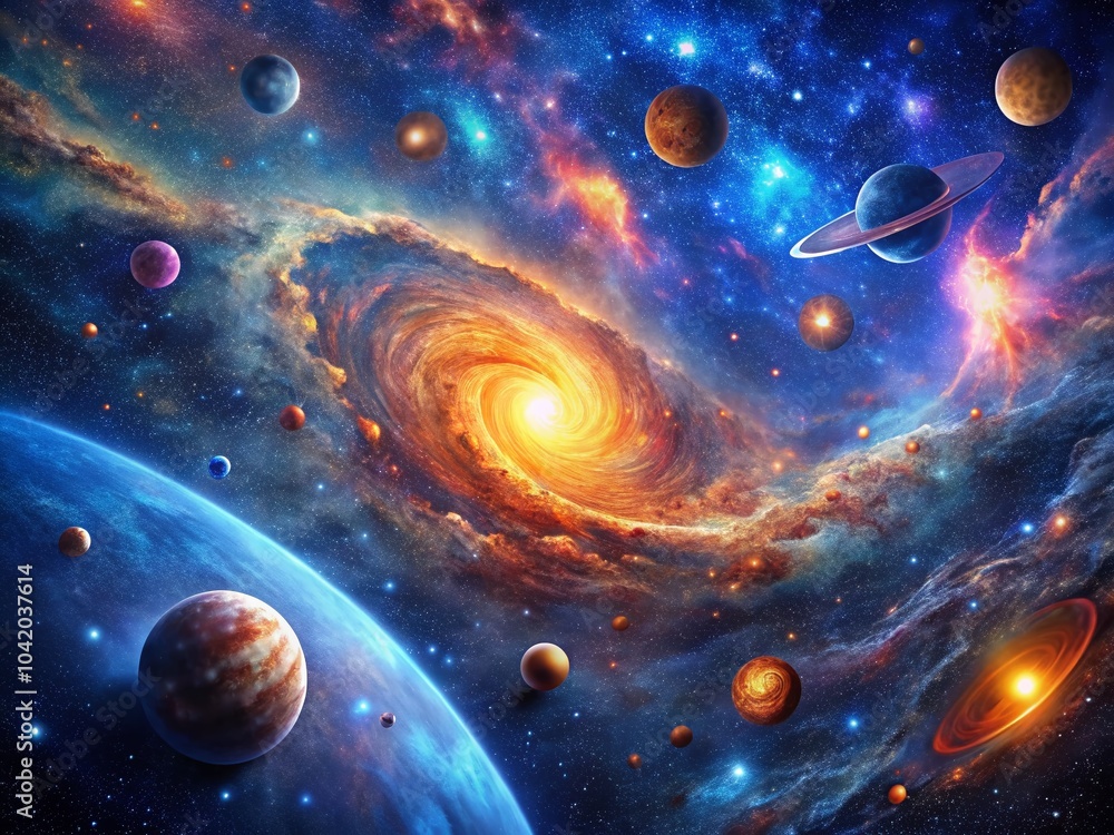 Poster stunning high dynamic range space background with vibrant colors and celestial elements