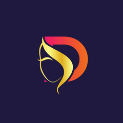 Initial D Letter shaped Woman Face Silhouette Logo Design. Silhouette Womans Face Forming Letter D Logo Design.monogram initial letter d silhouette .