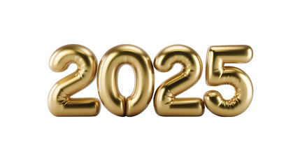 Golden shiny 2025 is in the shape of balloon isolated white background