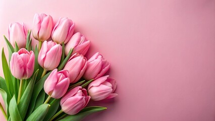 Pink tulips bouquet on pastel pink background
