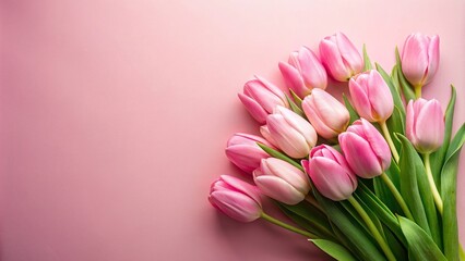 Fototapeta premium pink tulips on pastel pink background