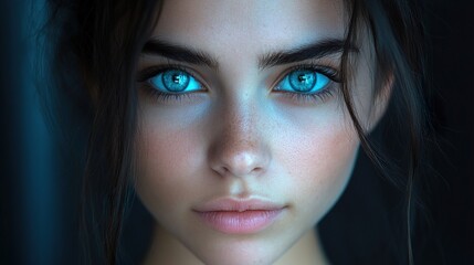 Fototapeta premium Close-up Portrait of a Woman with Blue Eyes