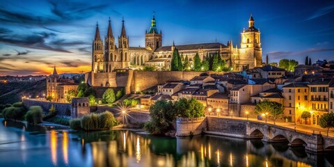 Fototapeta premium Stunning Low Light Photography of Cathedral of Toledo at Night in Castilla la Mancha, Spain