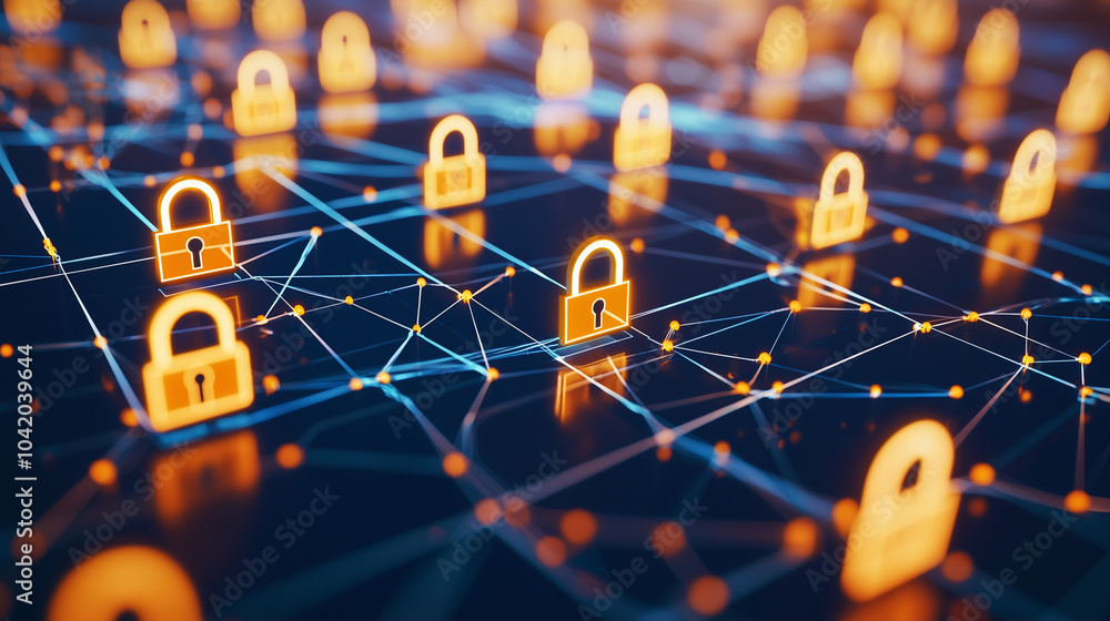 Poster advanced digital security network with padlock icons