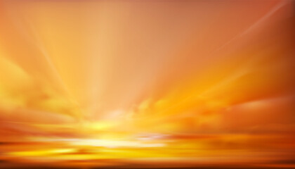 Fototapeta premium Sunset Sky for Summer Background,Autumn orange,yellow sunrise,cloud over sea,Vector Winter sky with yellow,pink color in evening,Horizon Nature Spring landscape with bright sunlight for holiday banner