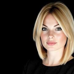Naklejka premium Elegant woman with blonde hair exhibits striking confidence against a dark backdrop
