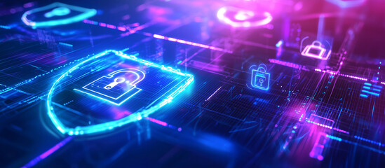 Fototapeta premium Cybersecurity and Data Protection Holographic Imagery